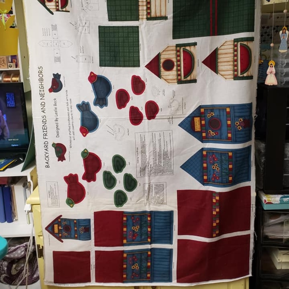 Fabric Sewing Panel Birdhouse & Birds